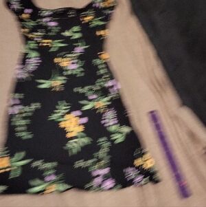 BCBG Black Mini Dress with Vibrant Floral Design